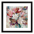 Abstract floral frame with a black mat, showcasing vibrant colors and intricate patterns, perfect for modern home decor or as a statement piece in a gallery wall. Ideal for adding a touch of elegance to any living space.
