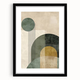 Abstract minimalist wall art framed in black with a white mat, showcasing a geometric design. Perfect for modern home decor, enhancing any living space.