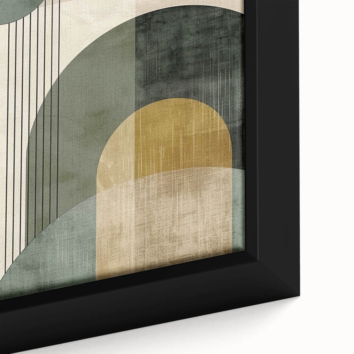 Close-up of a framed abstract minimalist wall art canvas showcasing soft pastel colors and geometric shapes, ideal for modern home decor or office spaces.