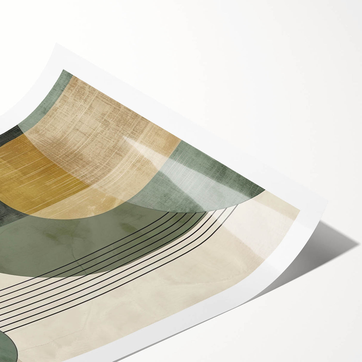 Abstract minimalist wall art print showcasing soft pastel colors and geometric shapes, elegantly rolled and packaged in a protective cardboard tube for display.