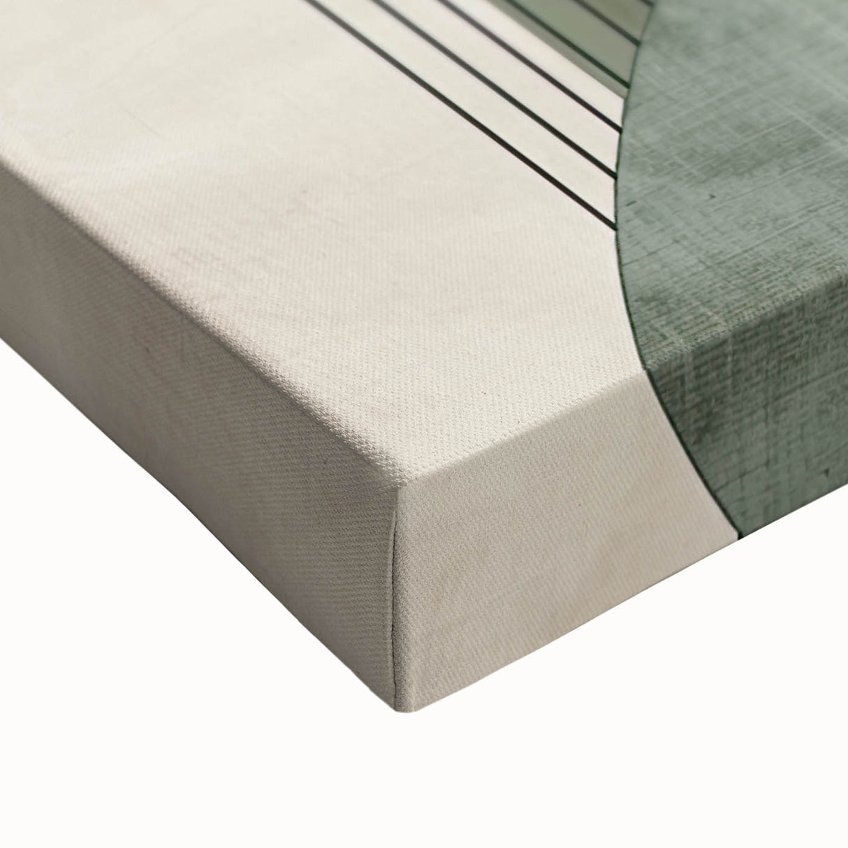 Close-up of a stretched canvas featuring an abstract minimalist wall art design, showcasing soft pastel colors and geometric shapes, ideal for modern decor.