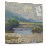 Modern Landscape Art – Tranquil Summer Scenery with Soft Greens and Blues