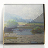 Modern Landscape Art – Tranquil Summer Scenery with Soft Greens and Blues