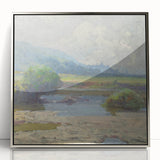 Modern Landscape Art – Tranquil Summer Scenery with Soft Greens and Blues