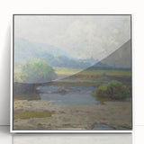 Modern Landscape Art – Tranquil Summer Scenery with Soft Greens and Blues