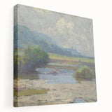 Modern Landscape Art – Tranquil Summer Scenery with Soft Greens and Blues