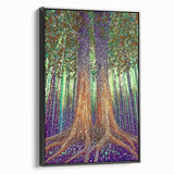 Framed canvas artwork showcasing an abstract floral design with vivid colors on a black background, viewed from the side, ideal for modern home decor.