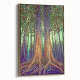 Framed canvas art featuring an abstract floral design with vibrant colors, elegantly bordered in gold, showcasing a modern and sophisticated aesthetic perfect for home decor.