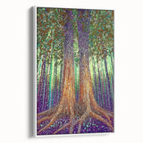 Framed canvas artwork showcasing an abstract floral design in vibrant colors, set against a white background. The side view highlights its sleek frame, perfect for modern home decor. Ideal for adding a touch of elegance to any room.