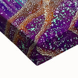 Close-up of a vibrant abstract floral design on stretched canvas, showcasing intricate details in bold colors of pink, green, and gold, perfect for modern home decor.