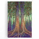 Abstract floral canvas art featuring vibrant colors of pink, blue, and green, showcasing a modern design with intricate details, ideal for contemporary home decor.