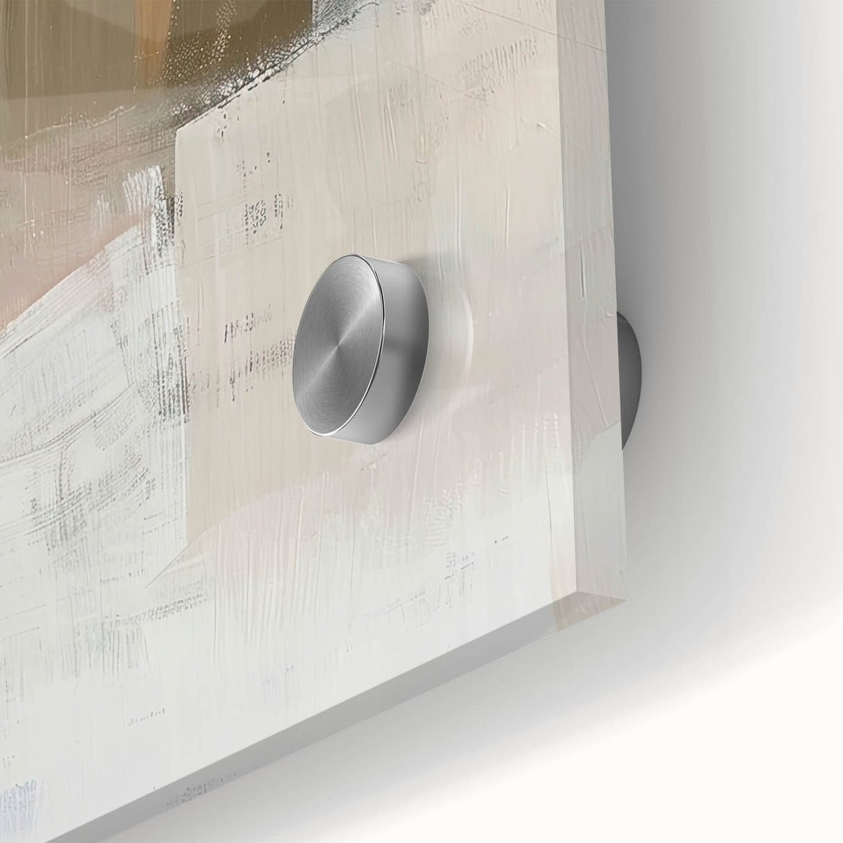 Close-up view of a vibrant abstract minimalist wall art piece printed on acrylic glass, showcasing intricate designs and a sleek modern aesthetic ideal for contemporary decor.