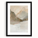 Abstract minimalist wall art framed with a black mat, showcasing geometric shapes and soft colors, ideal for modern home decor, enhancing aesthetic appeal.