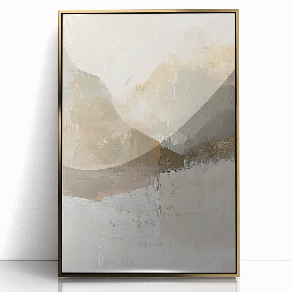 Abstract minimalist wall art featuring a sleek gold-acrylic frame, showcasing geometric patterns and a modern aesthetic, perfect for contemporary home decor.