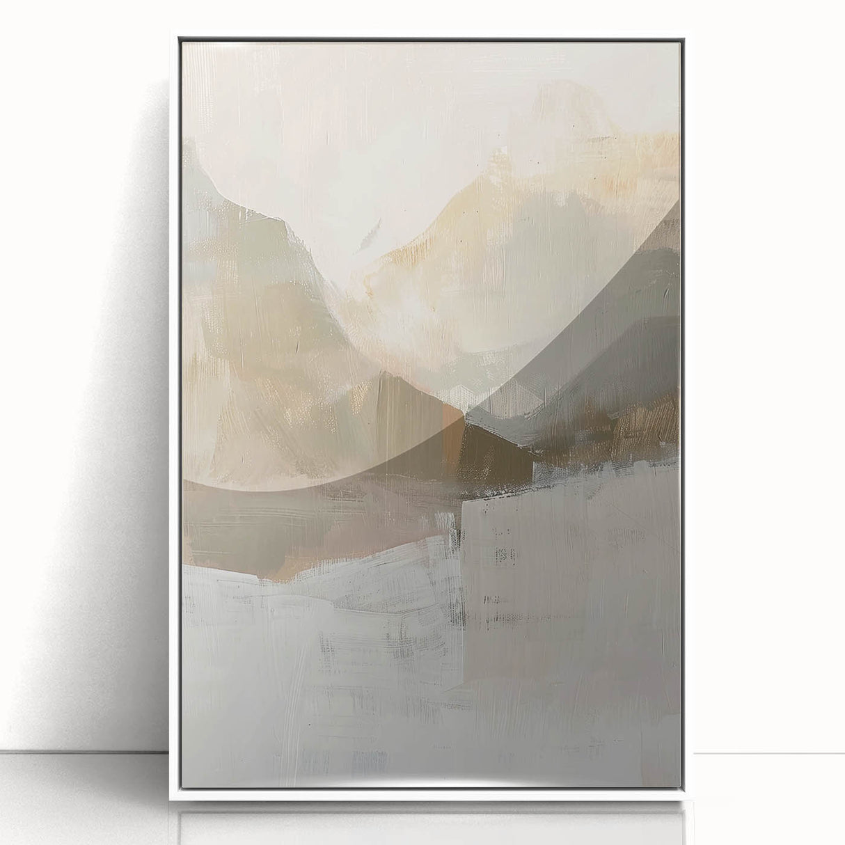 Abstract minimalist wall art featuring a framed acrylic design in white, showcasing fluid shapes and subtle textures that enhance modern decor aesthetics.