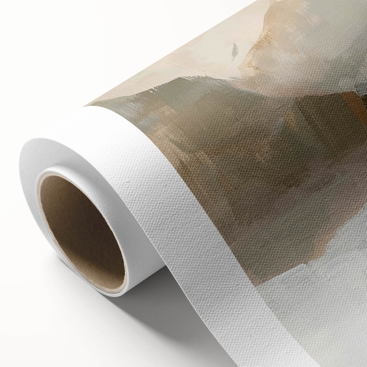Abstract minimalist wall art on rolled canvas, showcasing soft pastel colors and geometric shapes, ideal for modern home decor. Packaged securely for delivery.