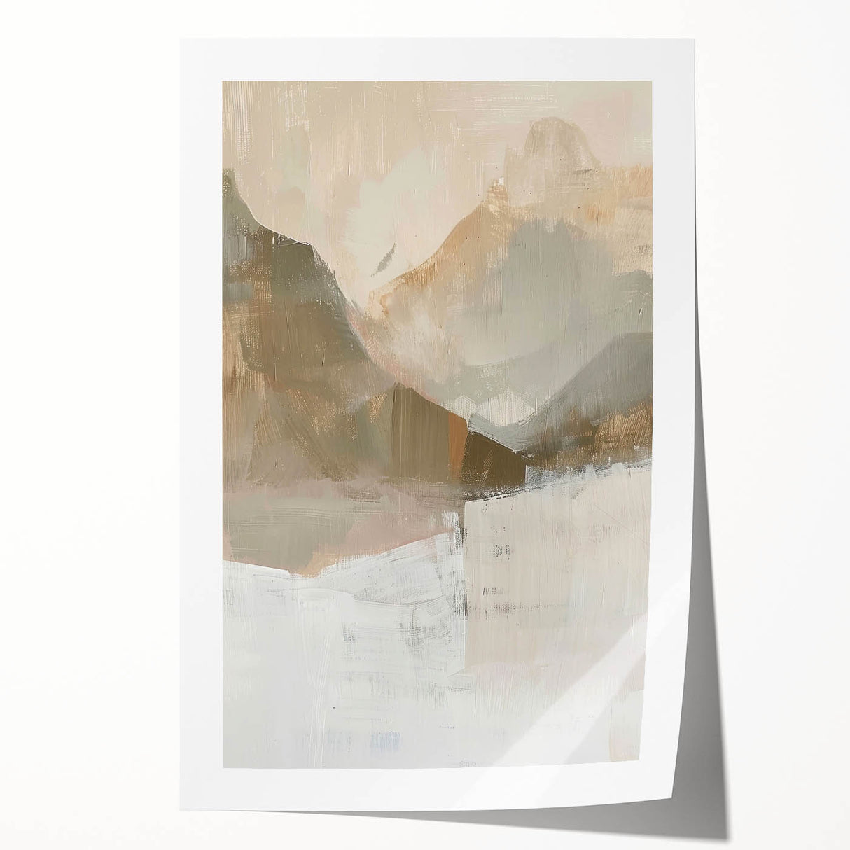 Abstract minimalist wall art print showcasing soft pastel colors and geometric shapes, elegantly rolled and ready for framing or display. Ideal for modern decor.