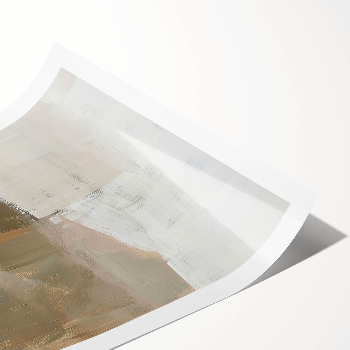 Abstract minimalist wall art print showcasing soft beige and gray tones, elegantly rolled and packaged in a durable cardboard tube, perfect for modern decor.