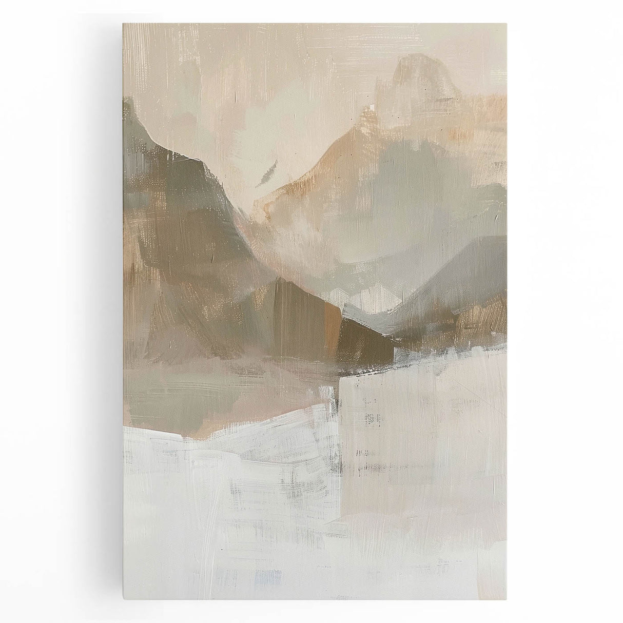 Abstract minimalist wall art on stretched canvas, showcasing soft pastel tones of blue and pink with an elegant geometric design, perfect for modern home decor.