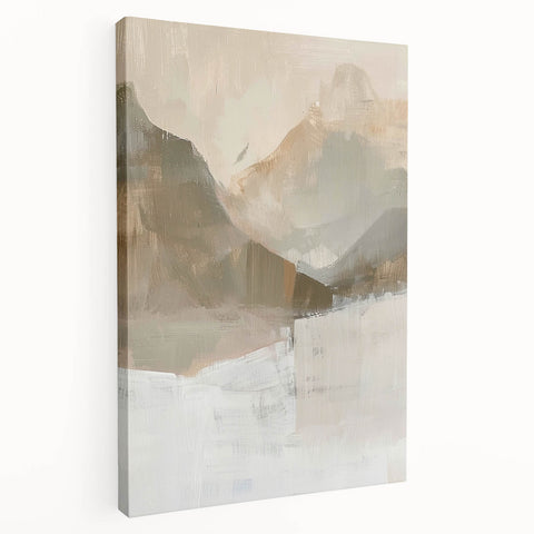 Abstract minimalist wall art on stretched canvas showcasing soft pastel colors and geometric shapes, ideal for modern home decor, displayed in a side view.