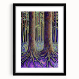 Abstract floral artwork framed in matte black, showcasing vibrant colors and intricate patterns, ideal for contemporary home decor. Front view emphasizes design details and frame texture.