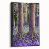 Framed canvas artwork showcasing abstract floral designs with vibrant colors and intricate patterns, presented in a sleek black frame, ideal for modern home decor.