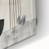 Close-up of abstract minimalist wall art design featuring vibrant colors and geometric shapes, printed on acrylic glass, perfect for modern home decor.