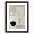 Abstract minimalist wall art framed in black with a white mat, showcasing geometric shapes and soft colors, ideal for modern home decor.