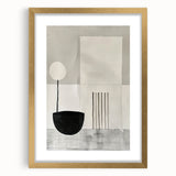 Abstract minimalist wall art featuring a gold frame and mat, showcasing a geometric design that adds elegance to modern decor, ideal for home or office settings.