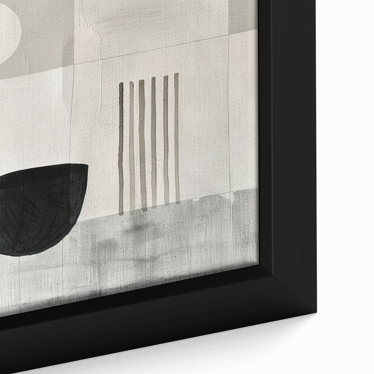 Close-up of a framed abstract minimalist wall art canvas, showcasing soft pastel colors and geometric shapes, ideal for modern home decor.