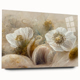 Elegant White Floral Living Room Wall Art – Large Framed Canvas