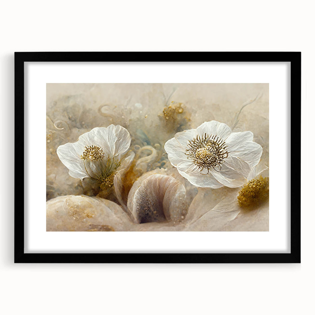 Elegant White Floral Living Room Wall Art – Large Framed Canvas
