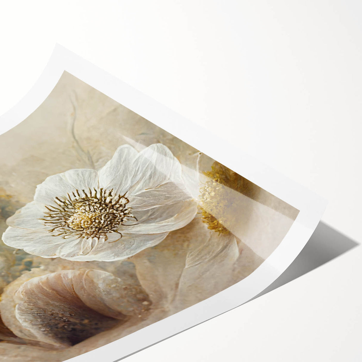 Elegant White Floral Living Room Wall Art – Large Framed Canvas