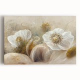 Elegant White Floral Living Room Wall Art – Large Framed Canvas