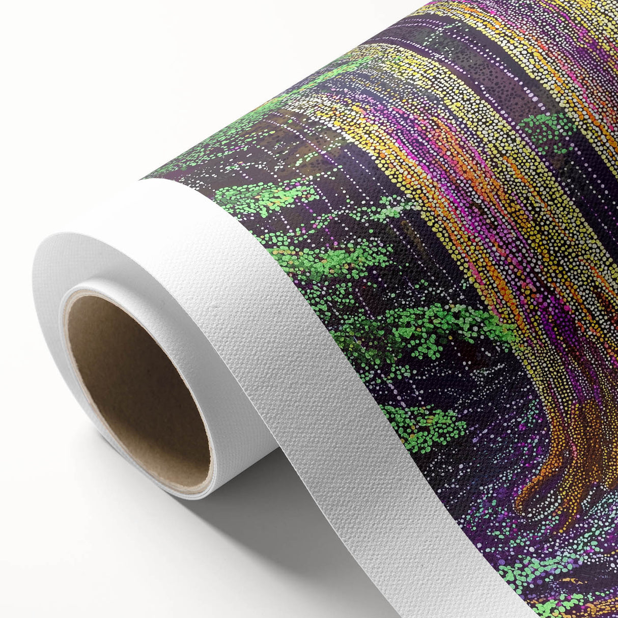 Abstract floral artwork on a rolled canvas, showcasing vibrant colors and intricate patterns, ideal for modern home decor. Packaged securely in a sturdy cardboard tube.