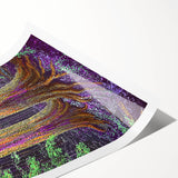 Abstract floral artwork print showcasing vibrant colors and intricate details, rolled and ready for display. Perfect for modern home decor and artistic interiors.