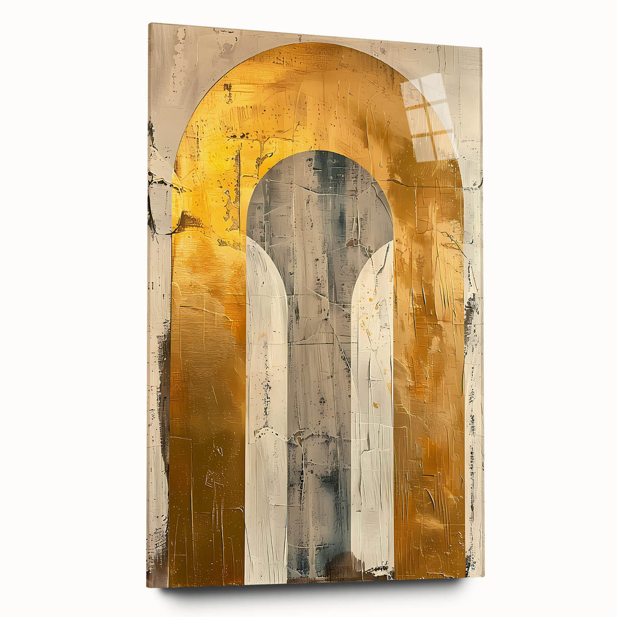 Contemporary Dining Art Pieces – Gold & Beige Arch Abstract