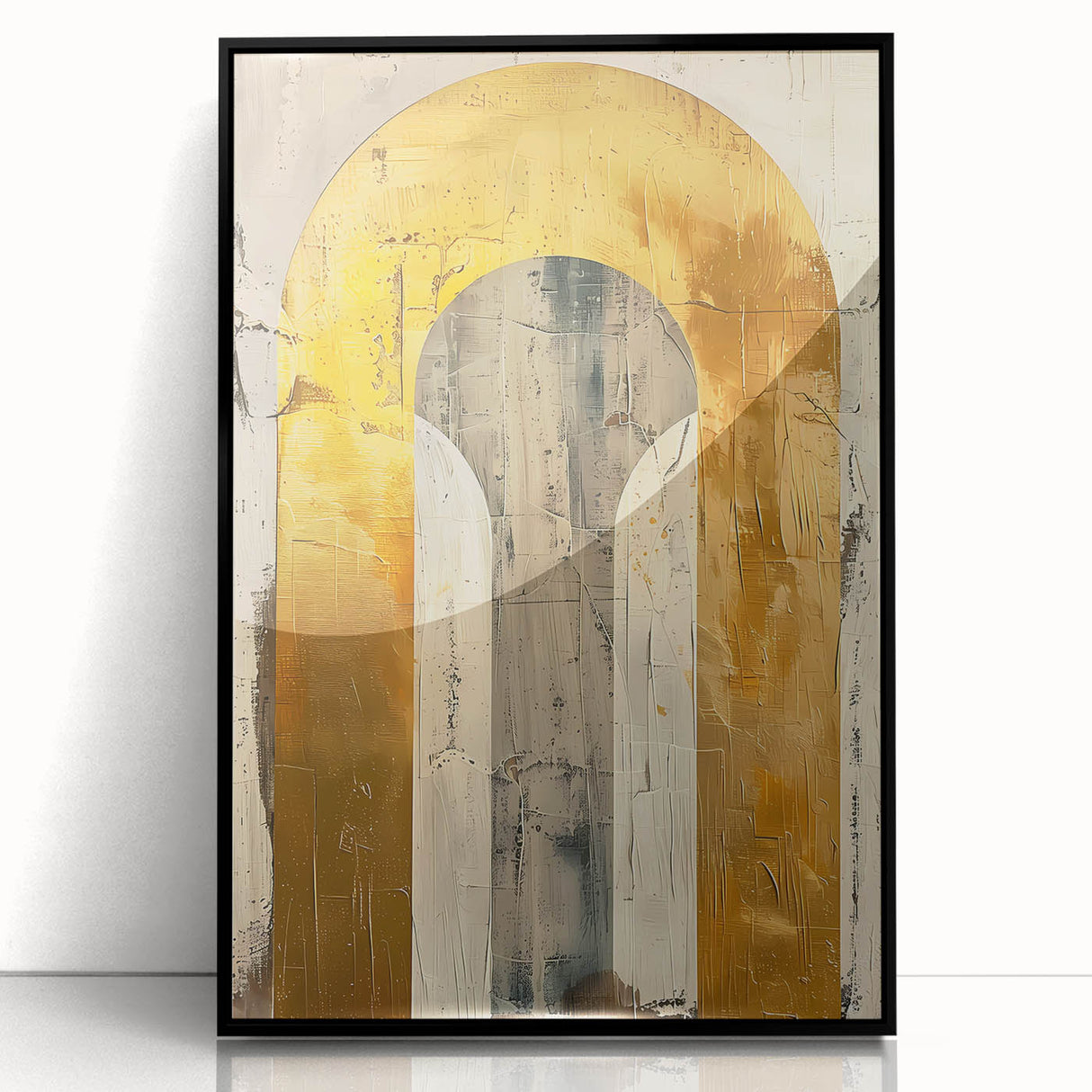 Contemporary Dining Art Pieces – Gold & Beige Arch Abstract