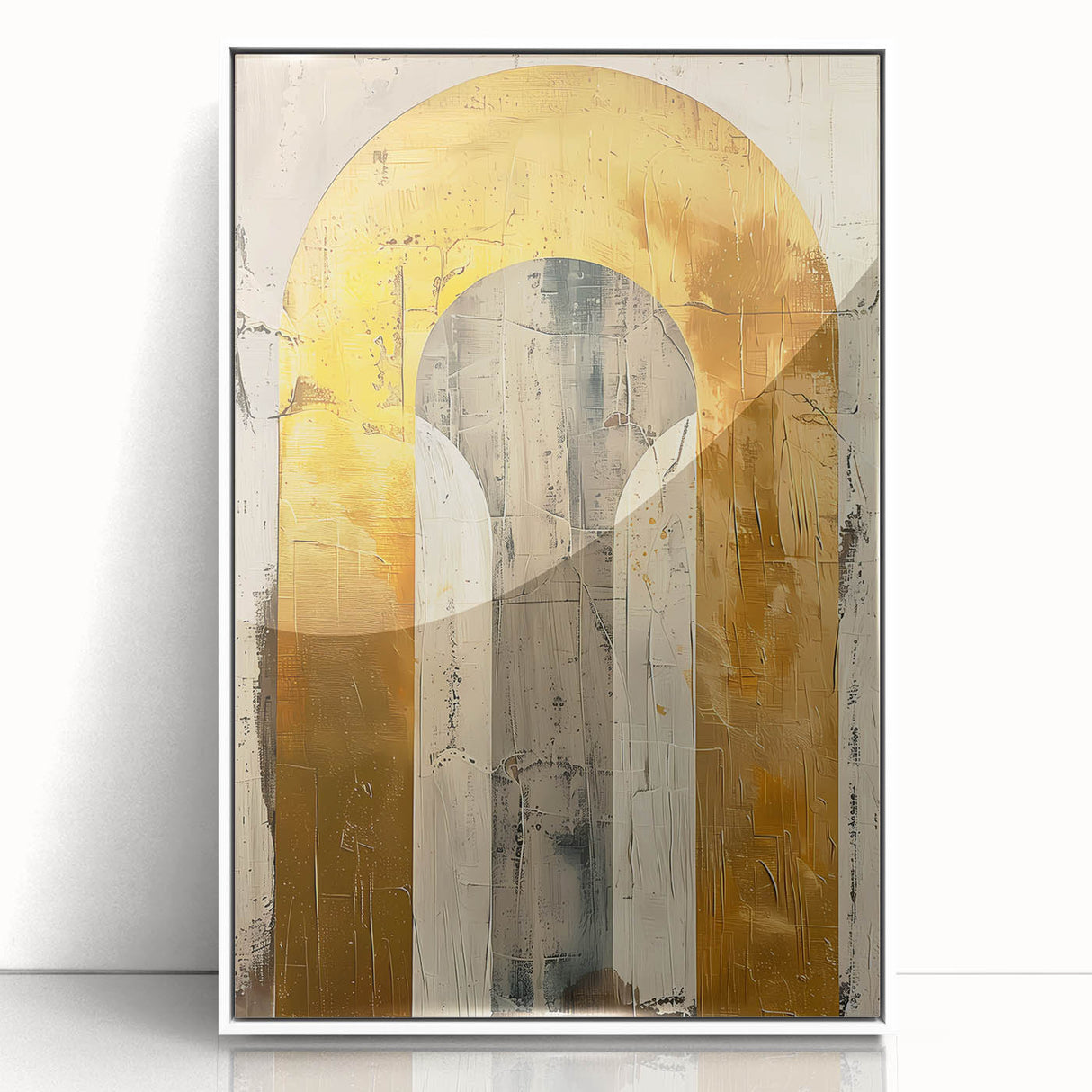 Contemporary Dining Art Pieces – Gold & Beige Arch Abstract