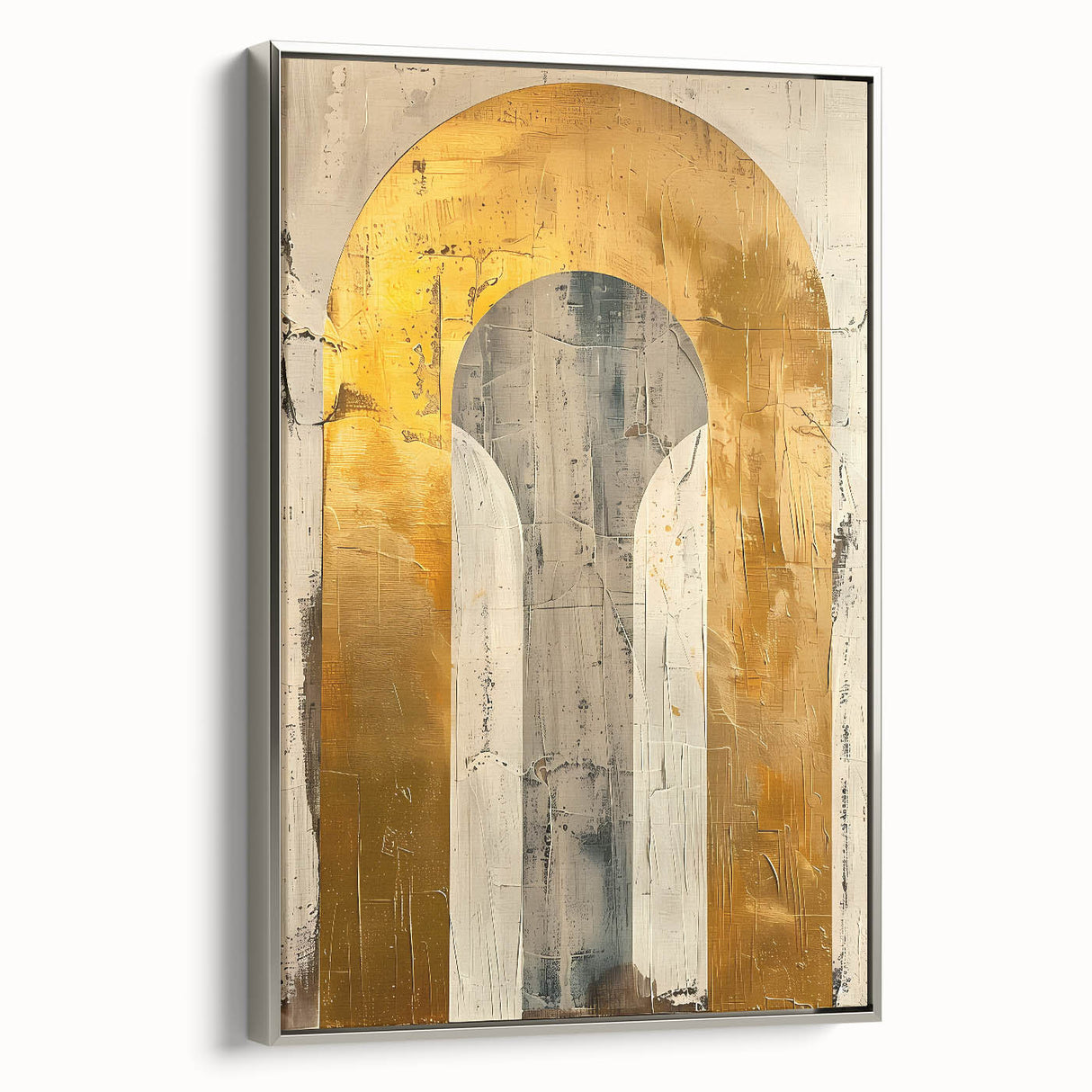 Contemporary Dining Art Pieces – Gold & Beige Arch Abstract