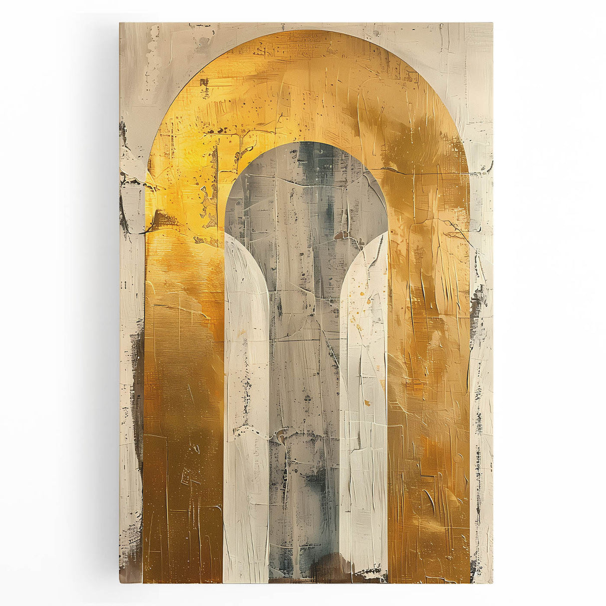 Contemporary Dining Art Pieces – Gold & Beige Arch Abstract