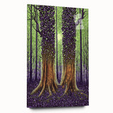 Abstract floral acrylic art piece displayed from a side angle, showcasing vibrant colors and intricate patterns on a clear glass surface, ideal for modern decor.