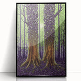 Framed acrylic artwork showcasing vibrant abstract floral designs in hues of pink, blue, and green, displayed against a sleek black background, perfect for modern home decor.