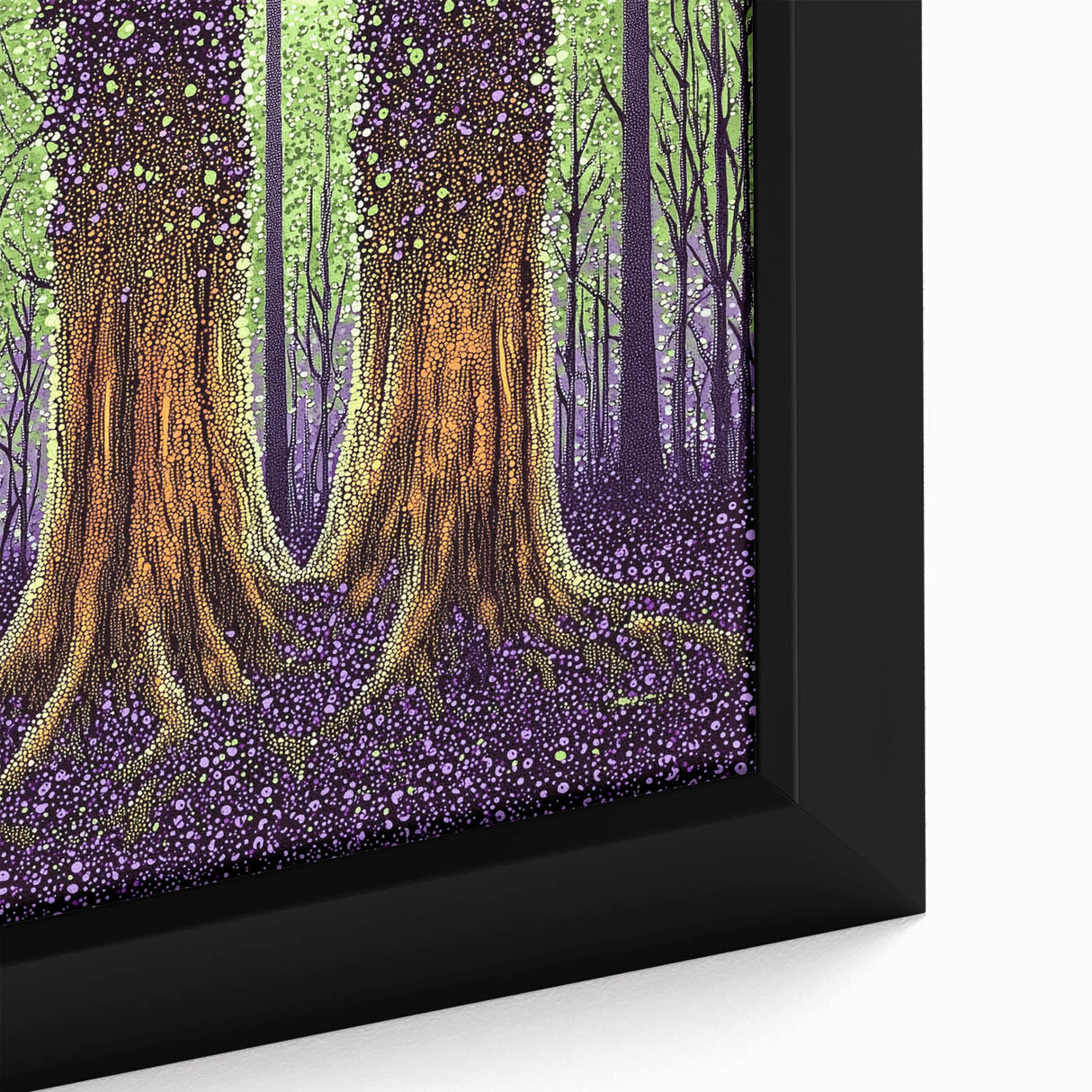 Close-up of a modern abstract floral framed canvas artwork showcasing vibrant colors and intricate brush strokes, perfect for home decor and artistic expression.