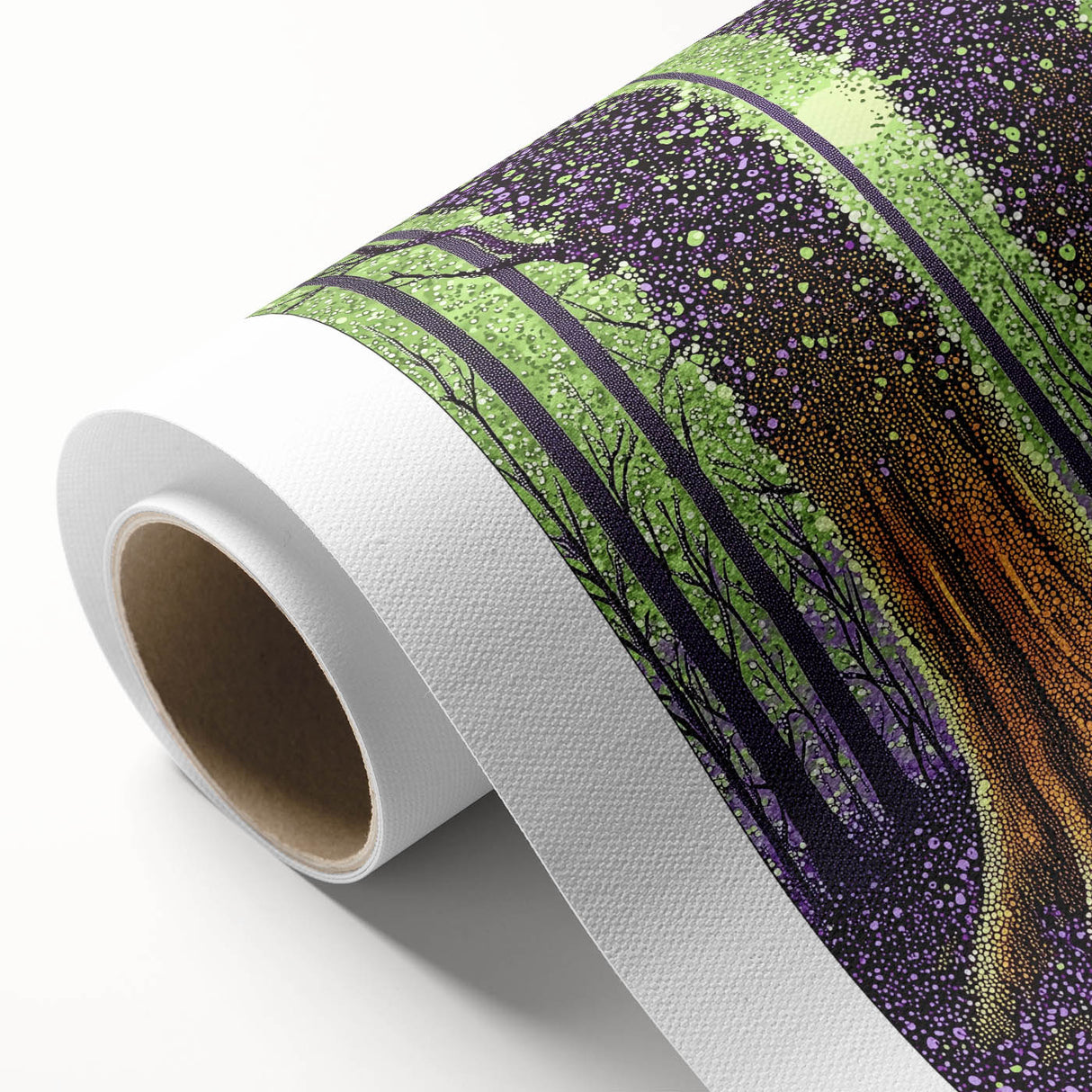 Abstract floral design on rolled canvas featuring vibrant colors like pink, green, and blue, ideal for modern home decor. Packaged securely in a sturdy tube for easy display.