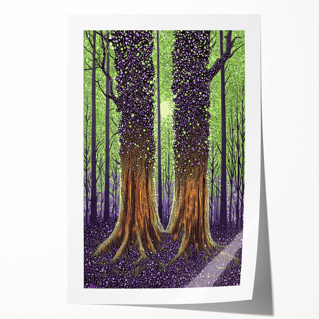 Vibrant abstract floral art print showcasing bold colors and intricate designs, rolled and ready for display, perfect for modern home decor aesthetics.