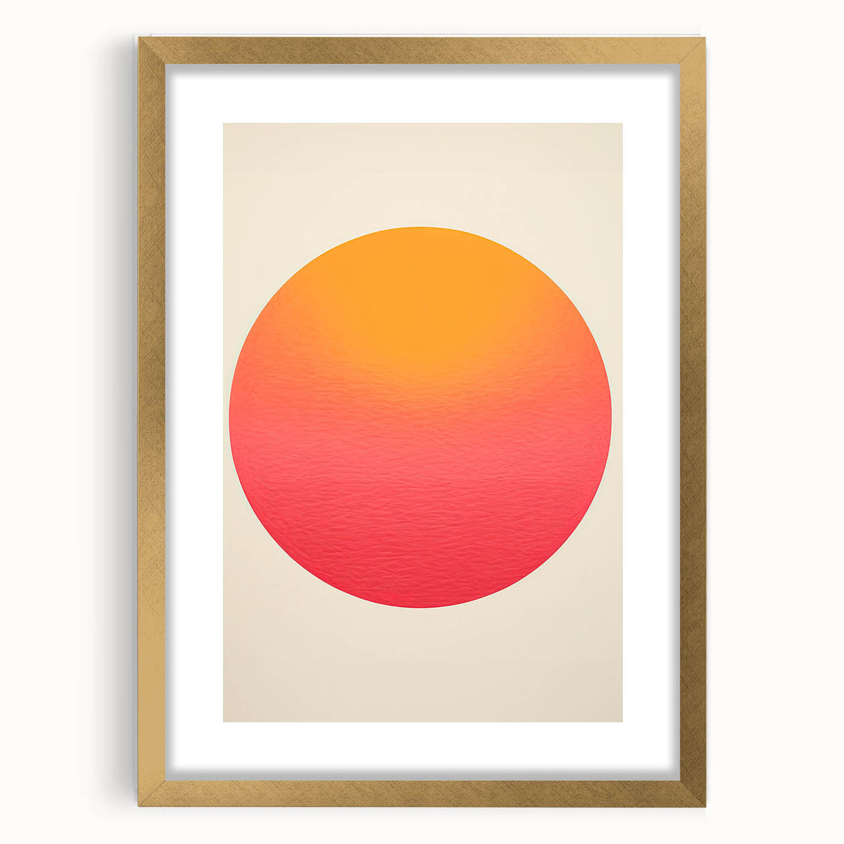 Abstract minimalist wall art framed in gold, showcasing a geometric design with soft neutral tones and a white mat, ideal for modern home decor.