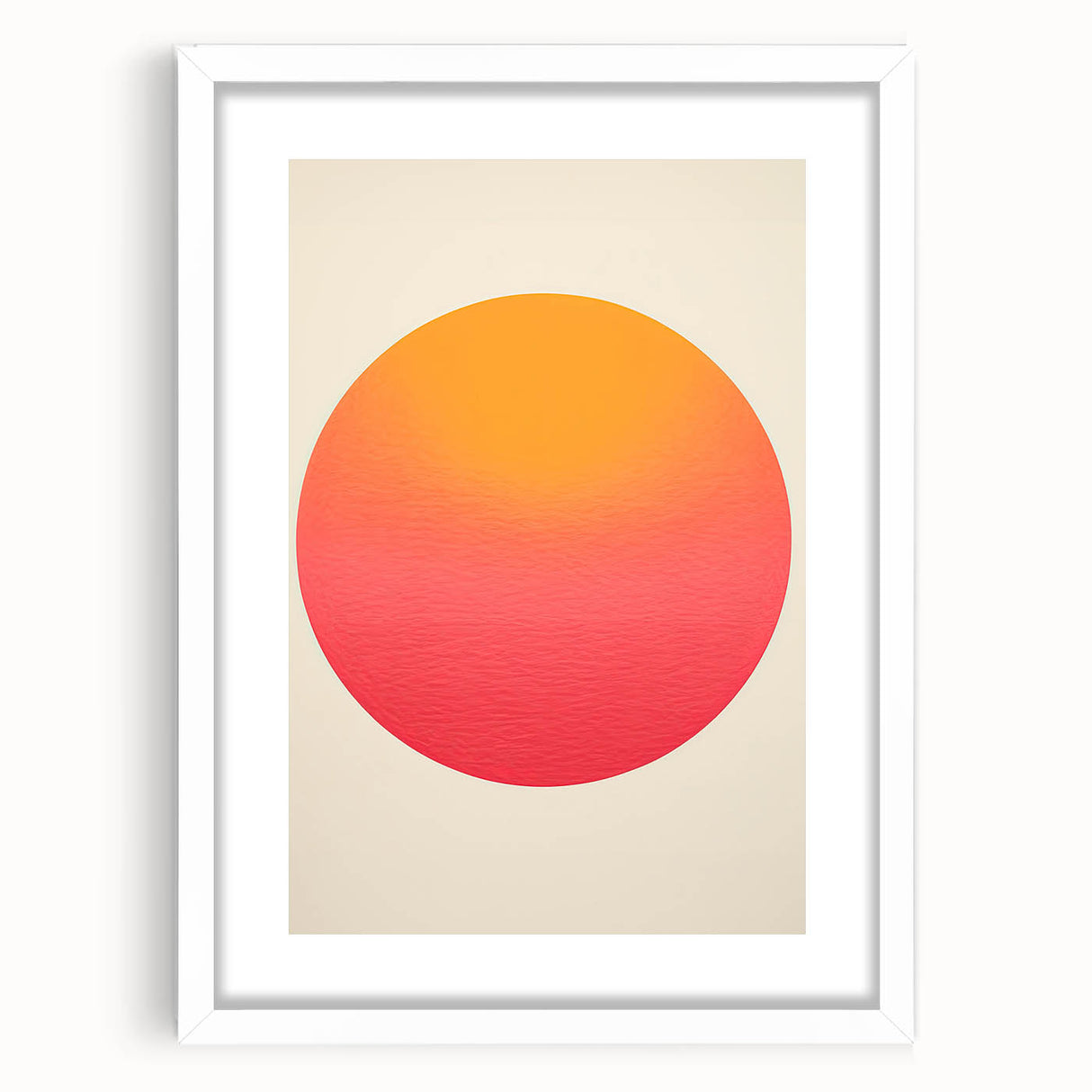 Abstract minimalist wall art framed in white with a mat, showcasing geometric shapes and soothing colors, ideal for modern home decor.