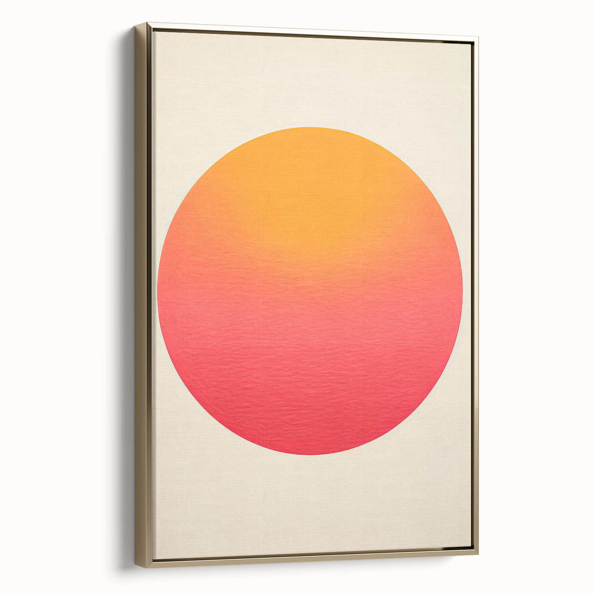Abstract minimalist wall art in a gold frame, showcasing a contemporary design with soft curves and vibrant colors, ideal for modern home decor.