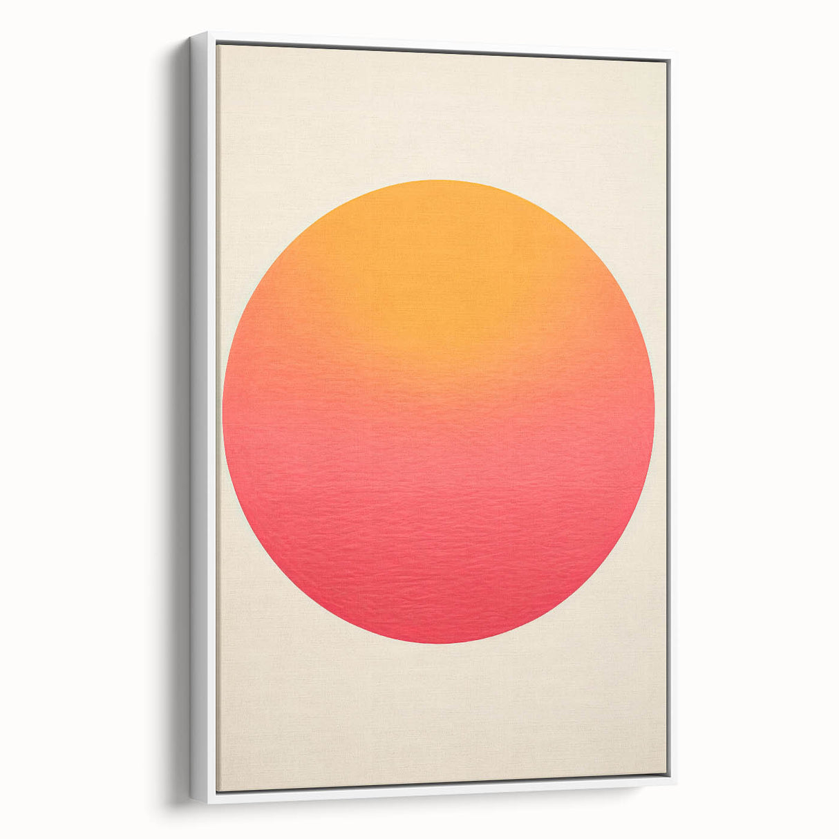 Framed abstract minimalist wall art in a white color palette, showcasing geometric shapes and soft lines, perfect for modern home decor. The side view highlights the sleek design and elegant framing, making it an ideal addition to contemporary interiors.